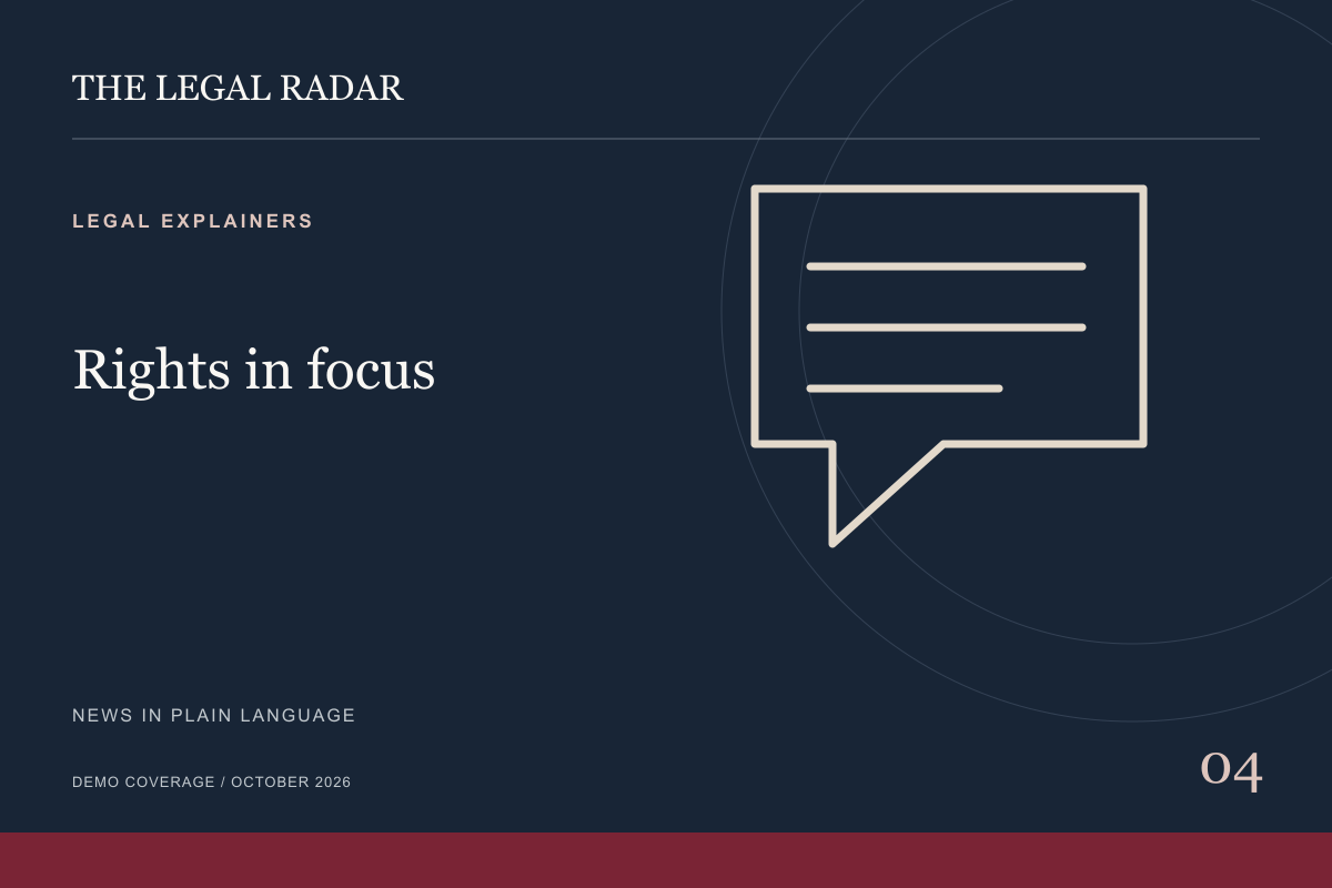 Original illustration of a speech bubble, with The Legal Radar branding and the words Rights in focus.